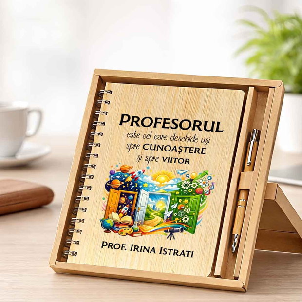 Set Cadou Personalizat Profesor, Agenda și Pix Bambus