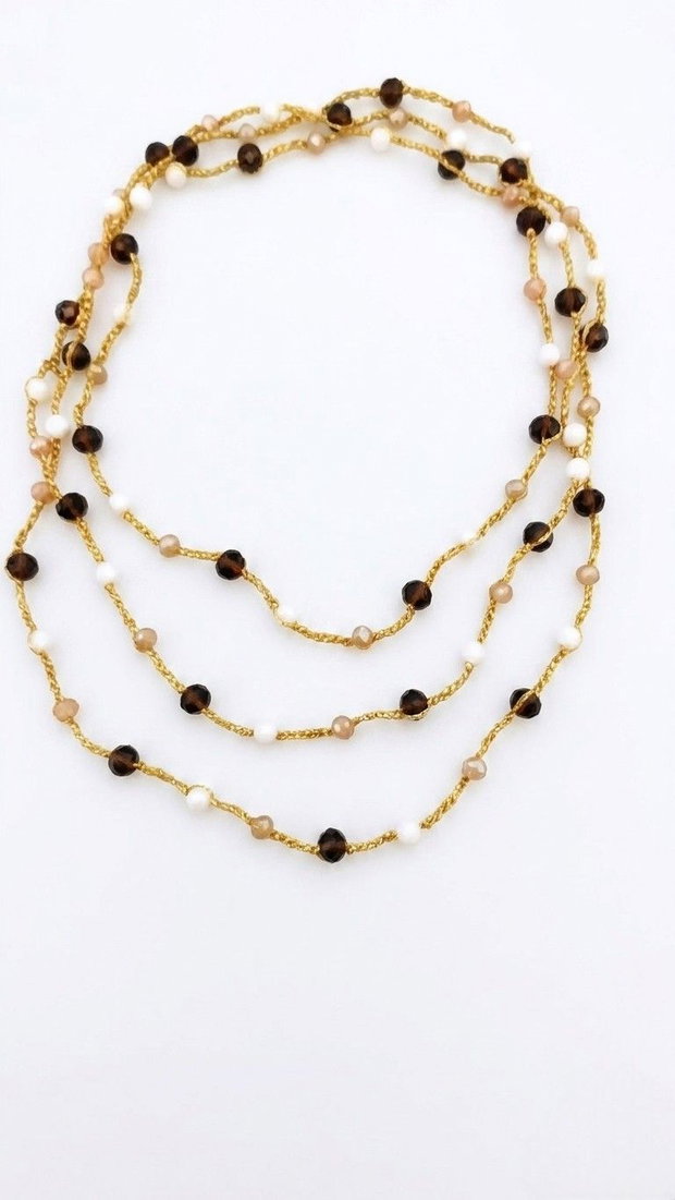 Colier Triplu "Earth Tones" Eleganță Croșetată cu Cristale