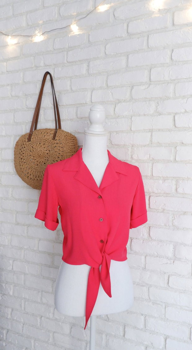 Camasa Crop cu Nod Voal Ciclam
