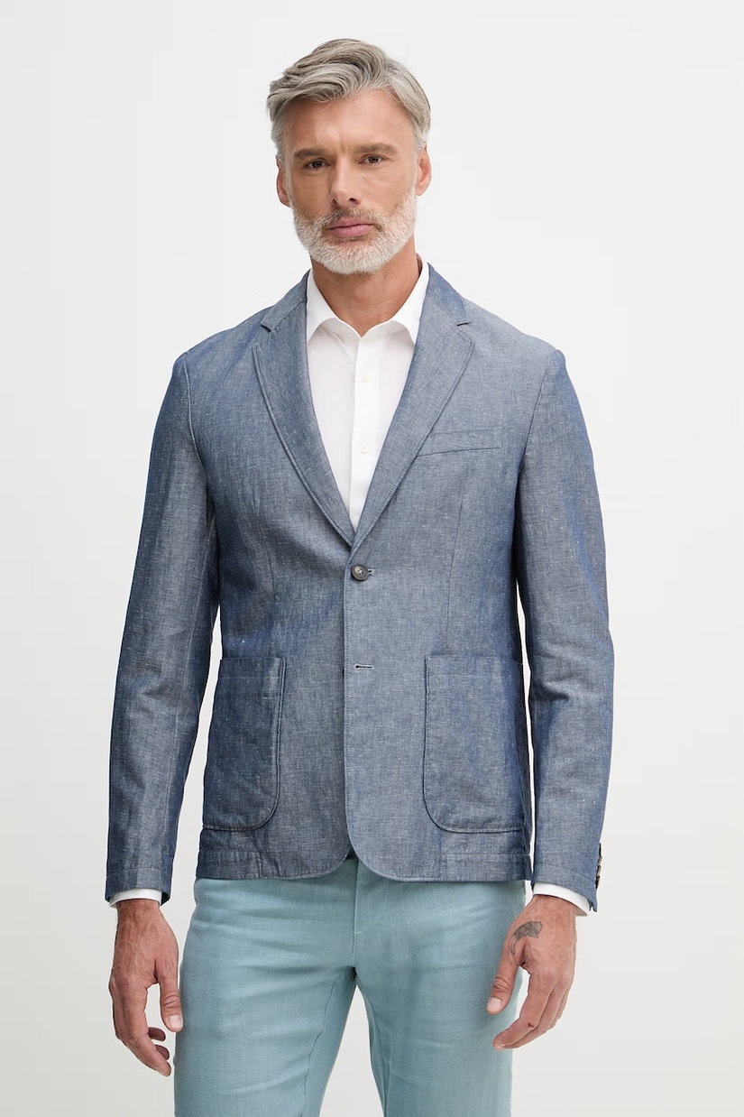 United Colors of Benetton sacou cu un singur rând de nasturi bărbătesc din amestec de in