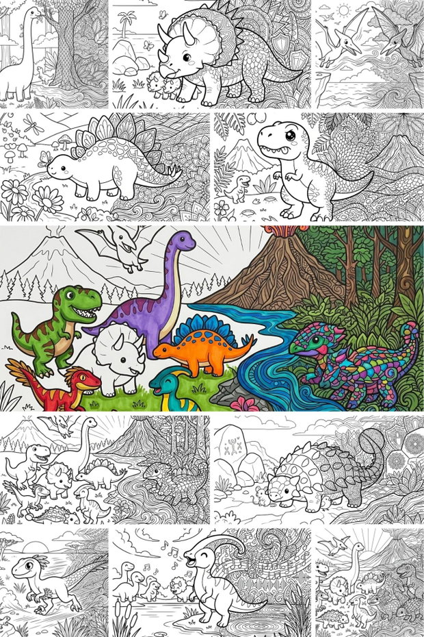 Carte de colorat - Dinozauri - Colorăm Împreună