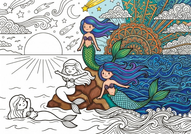 Carte de colorat - Sirene - Colorăm Împreună