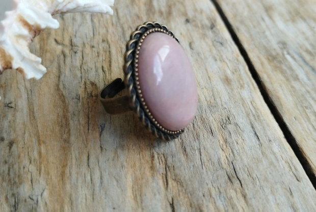 Inel rodonit roz prafuit in bronz / reglabil