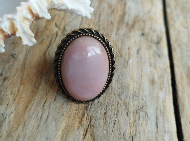 Inel rodonit roz prafuit in bronz / reglabil
