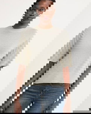 Armani Exchange pulover cu mânecă scurtă pentru femei, cu amestec de in