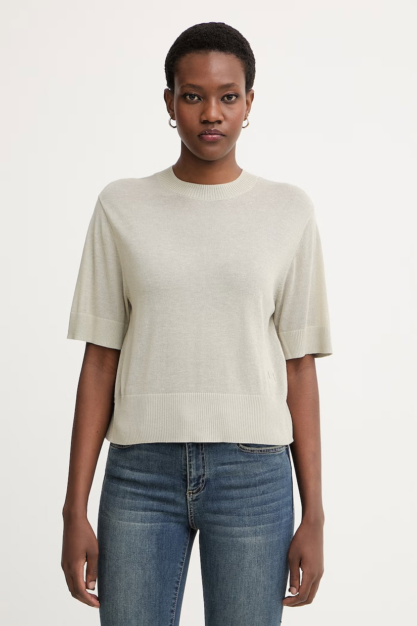 Armani Exchange pulover cu mânecă scurtă pentru femei, cu amestec de in