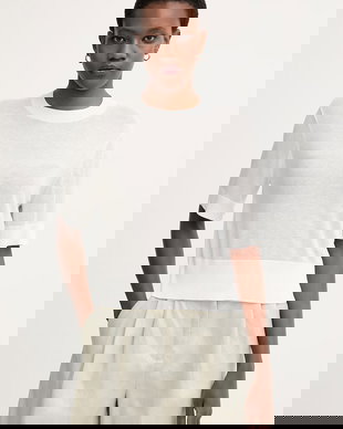 Armani Exchange pulover cu mânecă scurtă pentru femei, cu amestec de in