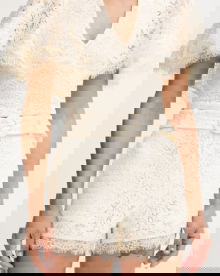 Twinset pantaloni scurți eleganți pentru femei, din dantelă