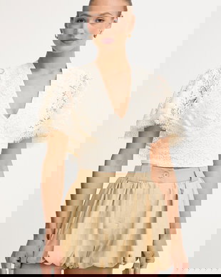 Twinset bluză cu volane pentru femei, din dantelă