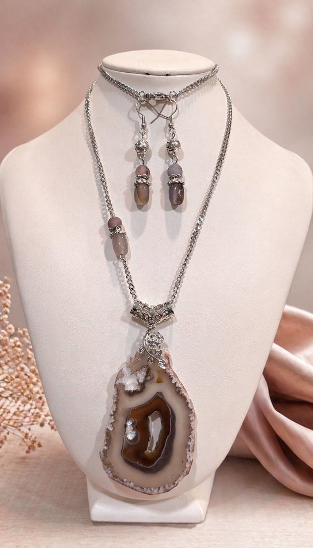 SET~GREY ELEMENT~ agate,inox