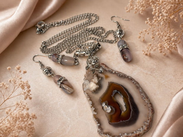 SET~GREY ELEMENT~ agate,inox