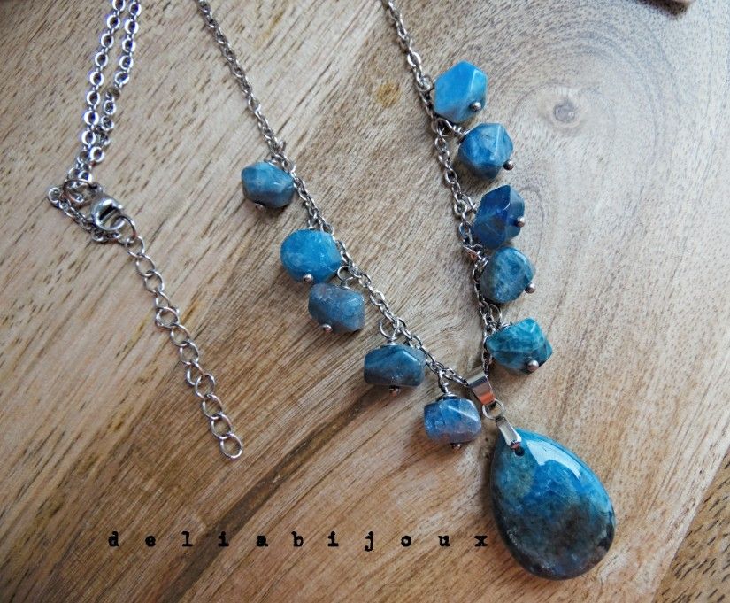 Colier statement din apatit natural - piesă unicat handmade (cod1422)