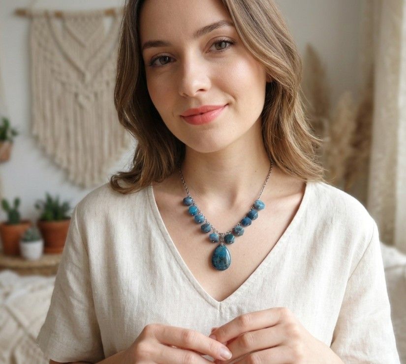 Colier statement din apatit natural - piesă unicat handmade (cod1422)