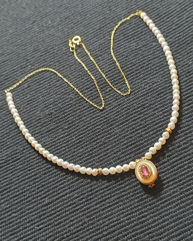 Colier vermeil perle naturale de cultura turmalina sidef charm cupru placat cu aur lant argint placat cu aur minima boho chic trendy