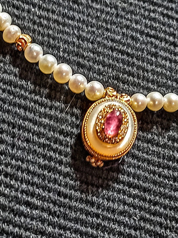 Colier vermeil perle naturale de cultura turmalina sidef charm cupru placat cu aur lant argint placat cu aur minima boho chic trendy
