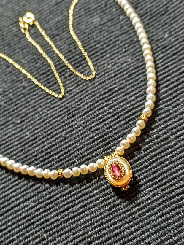 Colier vermeil perle naturale de cultura turmalina sidef charm cupru placat cu aur lant argint placat cu aur minima boho chic trendy