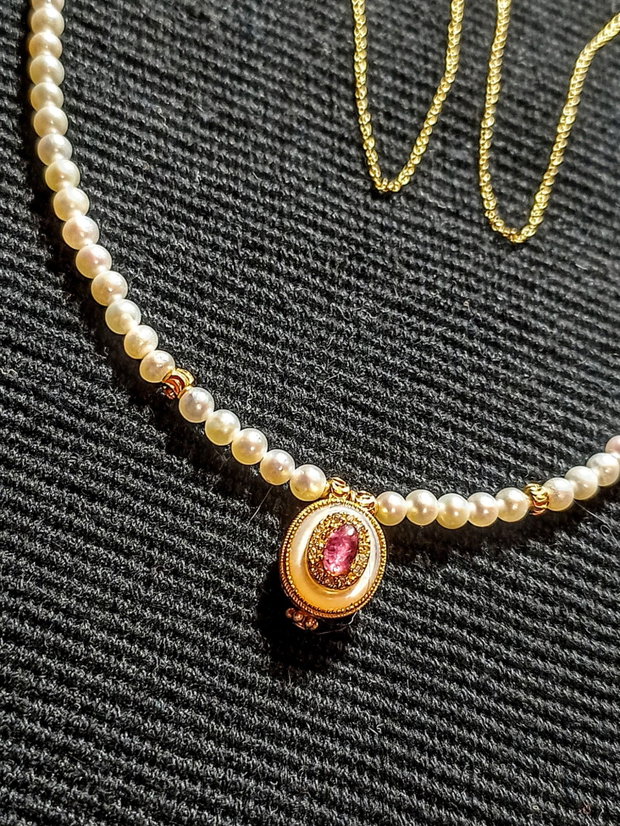 Colier vermeil perle naturale de cultura turmalina sidef charm cupru placat cu aur lant argint placat cu aur minima boho chic trendy