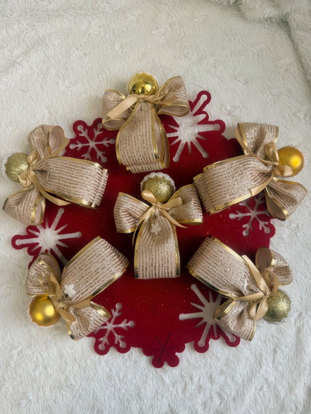Set 6 ingerasi handmade aurii suport servetele, mărturii invitati/ decorațiuni festive