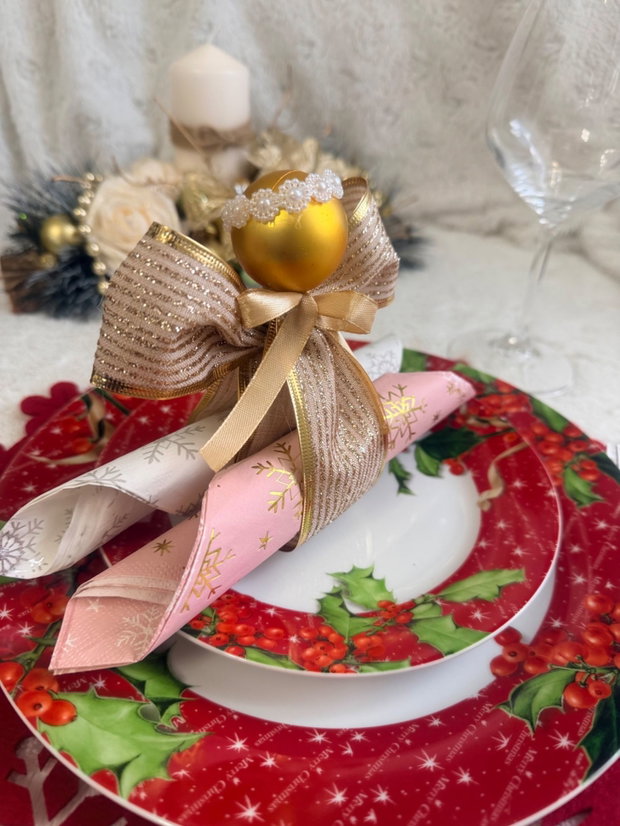 Set 6 ingerasi handmade aurii suport servetele, mărturii invitati/ decorațiuni festive