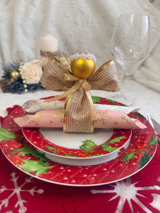 Set 6 ingerasi handmade aurii suport servetele, mărturii invitati/ decorațiuni festive