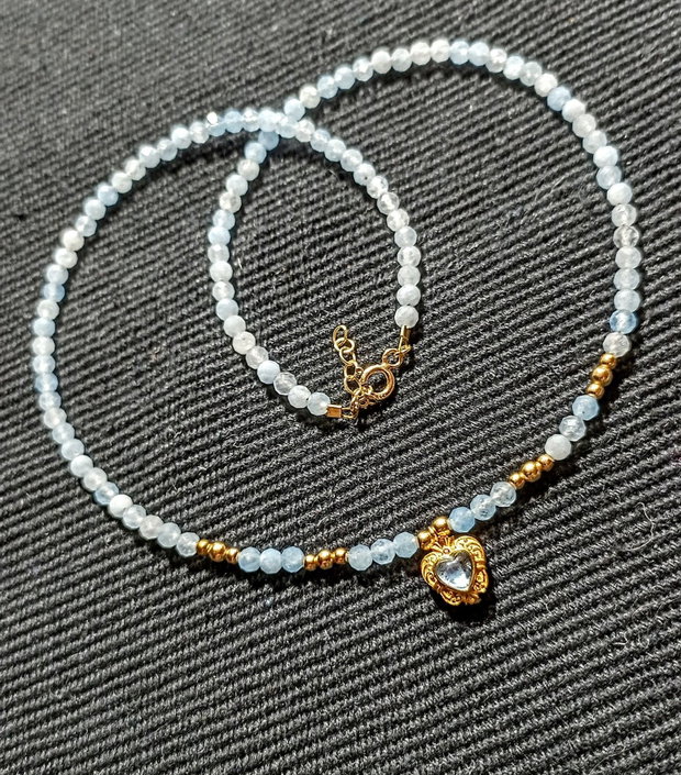 Colier vermeil acvamarin charm cupru placat cu aur acvamarin minimalist boho chic trendy