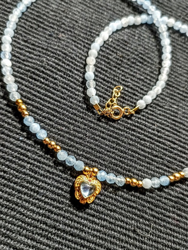 Colier vermeil acvamarin charm cupru placat cu aur acvamarin minimalist boho chic trendy