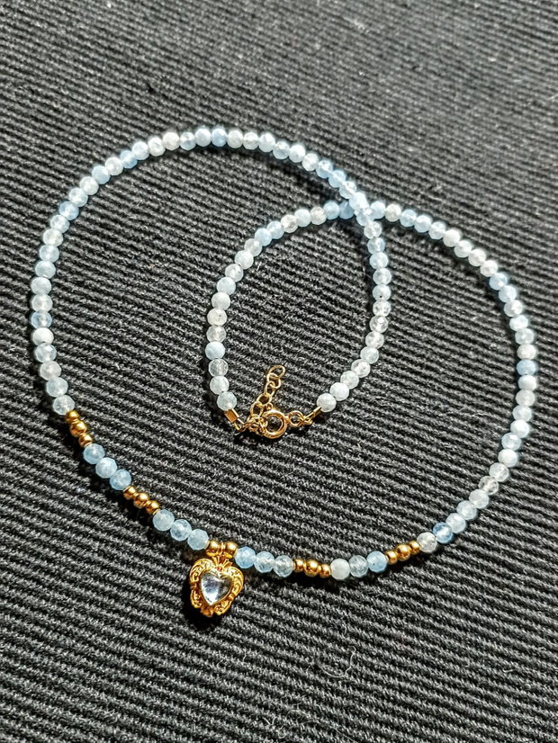 Colier vermeil acvamarin charm cupru placat cu aur acvamarin minimalist boho chic trendy