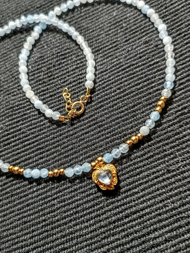 Colier vermeil acvamarin charm cupru placat cu aur acvamarin minimalist boho chic trendy