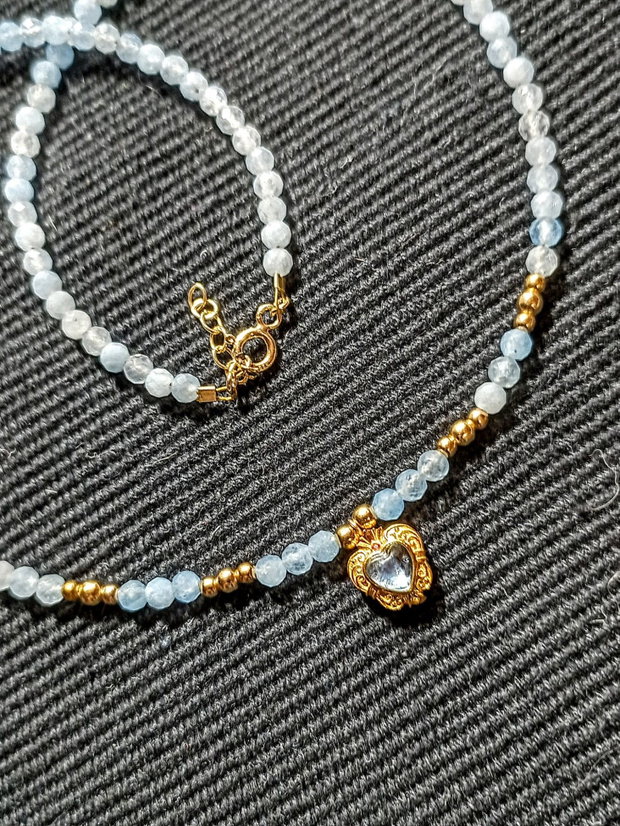 Colier vermeil acvamarin charm cupru placat cu aur acvamarin minimalist boho chic trendy