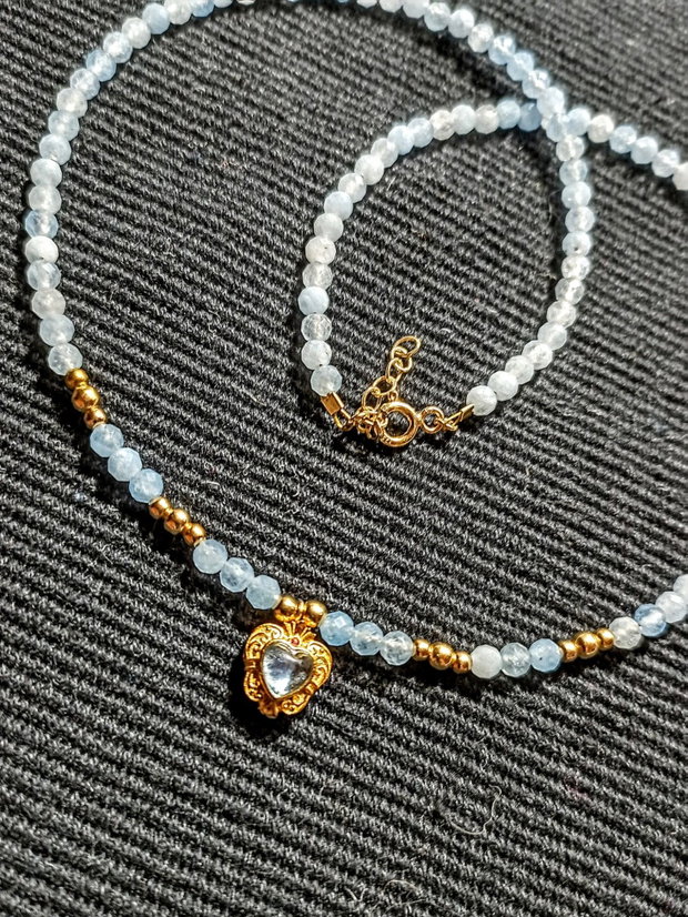 Colier vermeil acvamarin charm cupru placat cu aur acvamarin minimalist boho chic trendy