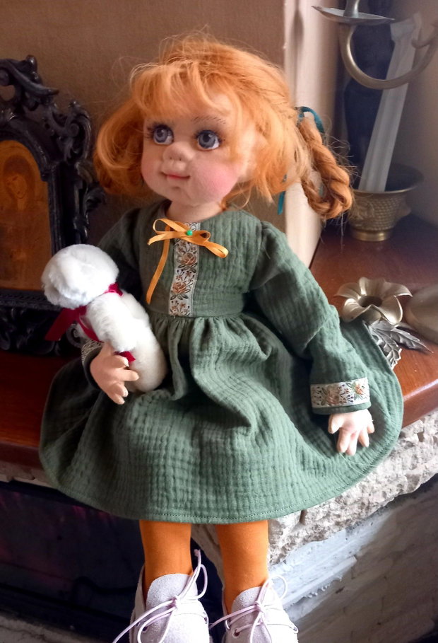 Ana papusa din lana prin tehnica impaslirii cu acul,h 45 cm