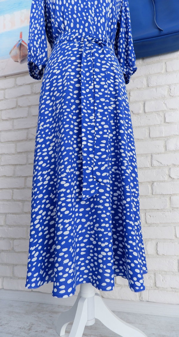 Rochie Vaporoasa Albastra cu Buline Albe