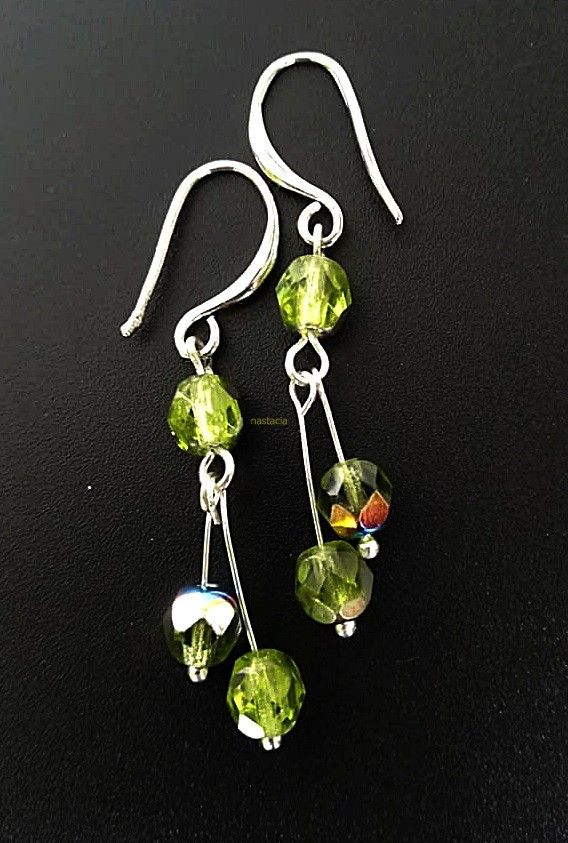 cercei cristale de Boemia firepolish vitrail olivine