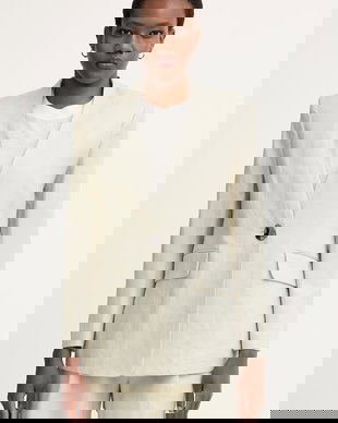 Armani Exchange sacou cu un singur rând de nasturi pentru femei, din in