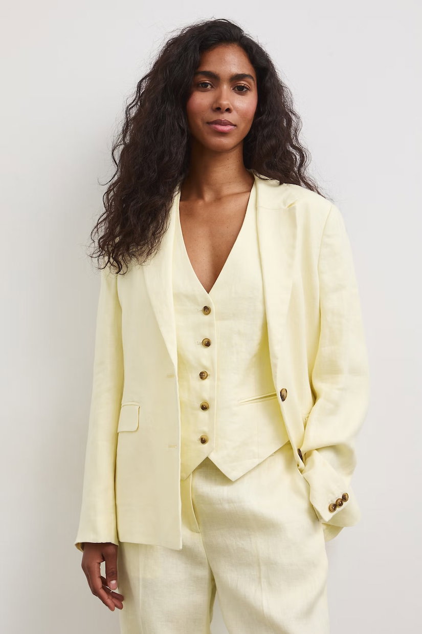 Medicine sacou cu un singur rând de nasturi pentru femei, din in