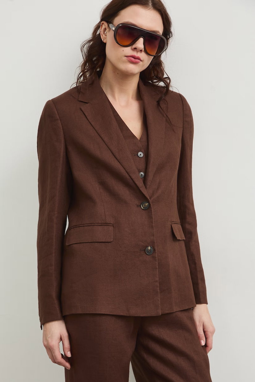 Medicine sacou cu un singur rând de nasturi pentru femei, din in