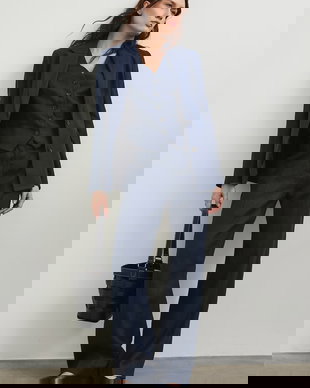 Medicine sacou cu un singur rând de nasturi pentru femei, din in