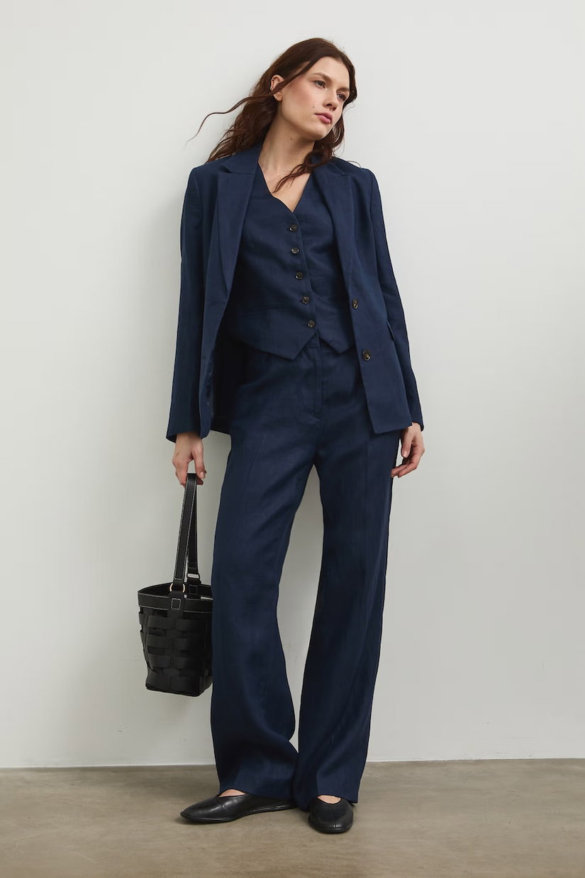 Medicine sacou cu un singur rând de nasturi pentru femei, din in