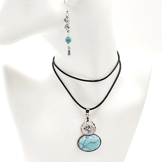 Set bijuterii howlite turcoaz cu accesorii argintii, 4652