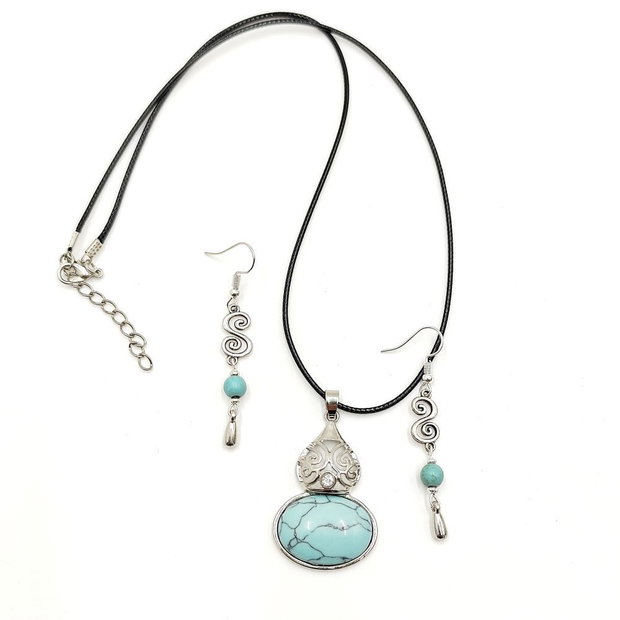 Set bijuterii howlite turcoaz cu accesorii argintii, 4652