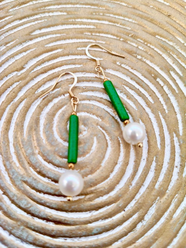 Colier Choker ceramica verde & perle de Mallorca albe