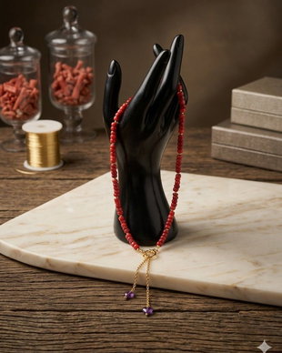 Colier Elegant din Coral Roșu Natural și Accente Aurii - Handmade