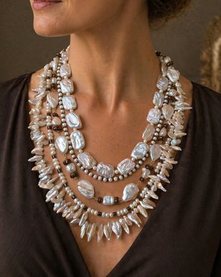 SET~IVORY CASCADE~ perle baroc,perle cultură,hematit electroplacat,inox