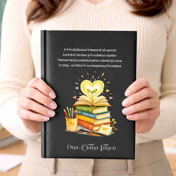 Agendă personalizată pentru învățătoare cadou special cu nume și mesaj