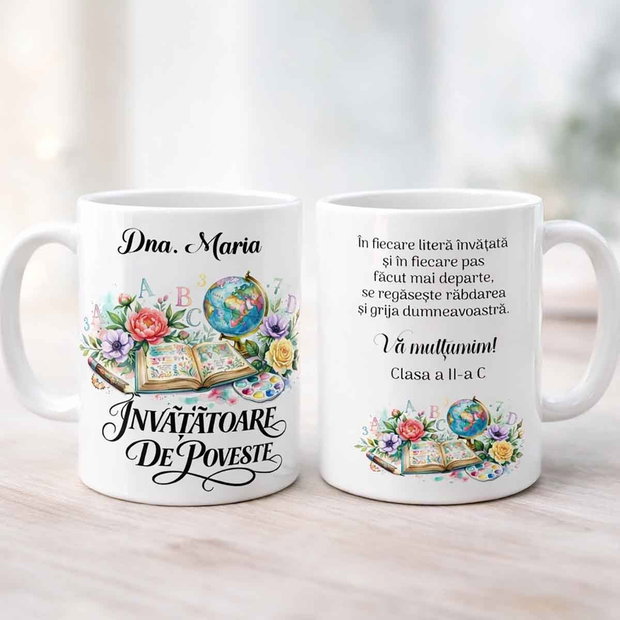 Cană personalizată pentru învățătoare cadou de poveste
