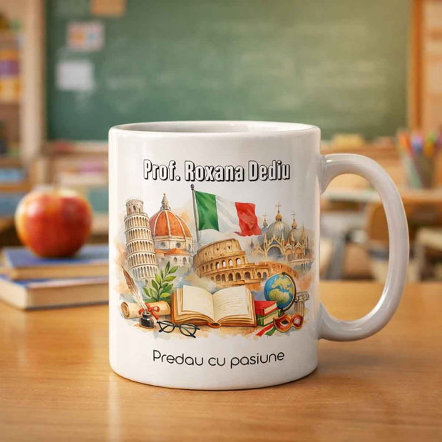 Cană personalizată Profesor Italiană Cadou Special Predau cu pasiune
