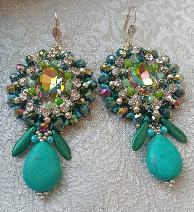 Cercei crosetati cristale,turquoise