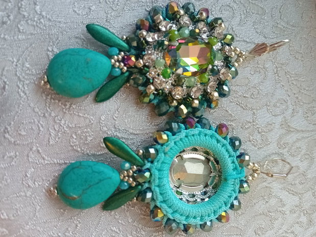 Cercei crosetati cristale,turquoise