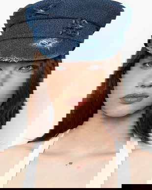 RUSLAN BAGINSKIY căciulă pentru femei, din denim Distressed Baker Boy Cap