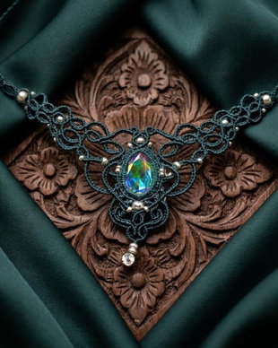 Colier Emerald Elegant Micromacrame cu Cristal Swarovski